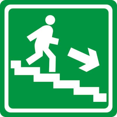 Путь эвакуации - по лестнице вниз - тактильный знак 